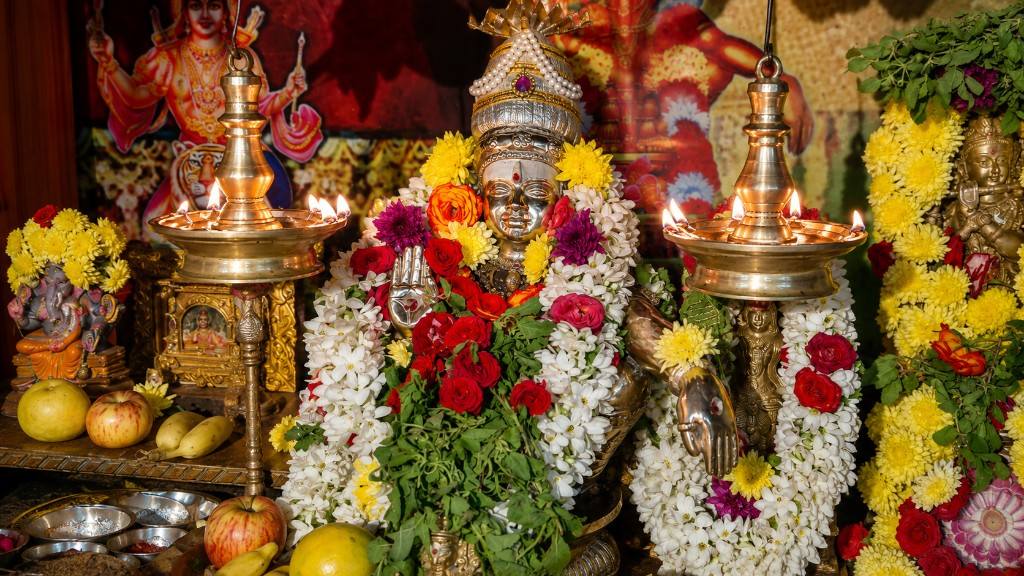 Goddess darshan with flower garlands — Shri Ayyappa Swamy Temple Gottigere